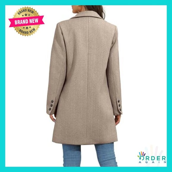 Notch Lapel Double Breasted Trench Coat Peacoat Long Blazer Jacket Classic Chic - Picture 5 of 8